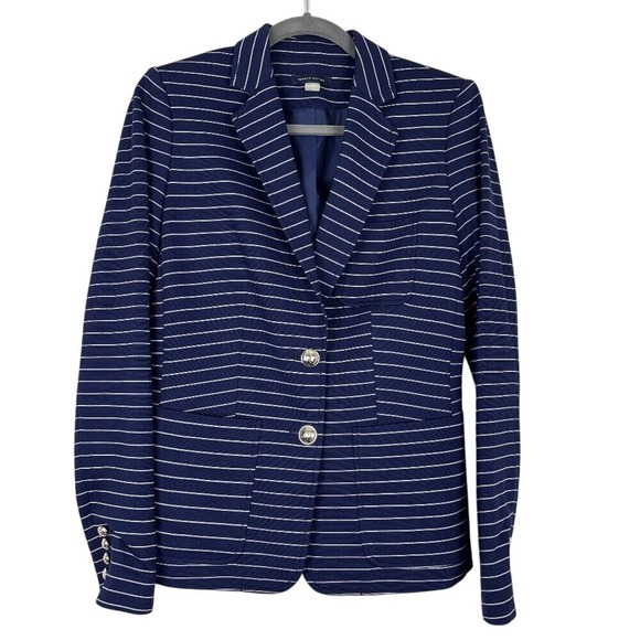 Tommy Hilfiger Navy Striped Blazer Women's Size 4 Preppy Nautical Ivy League - Picture 1 of 16